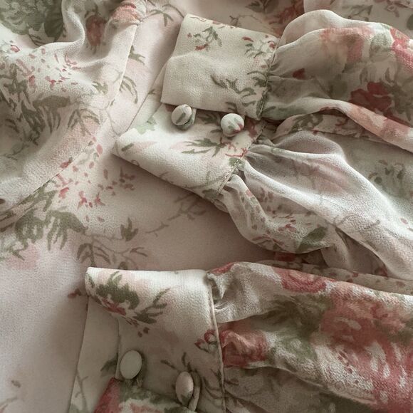 Rachel Parcell $129 Women’s Pink Floral Boho Ruffle Long Sleeve Romper Sz XS - Picture 6 of 11